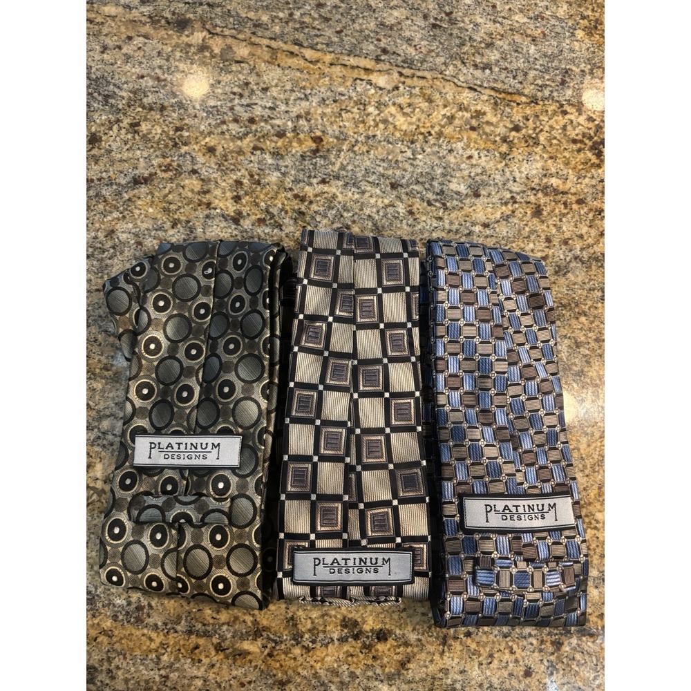 Platinum‎ Designs Men's Silk Ties Lot of 3 Geometric Pattern Classic Neckties